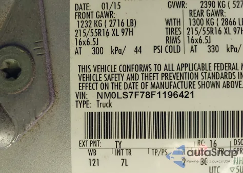 2015 Ford Transit Connect Xlt z USA, uszkodzony, nr VIN NM0LS7F78F1196421